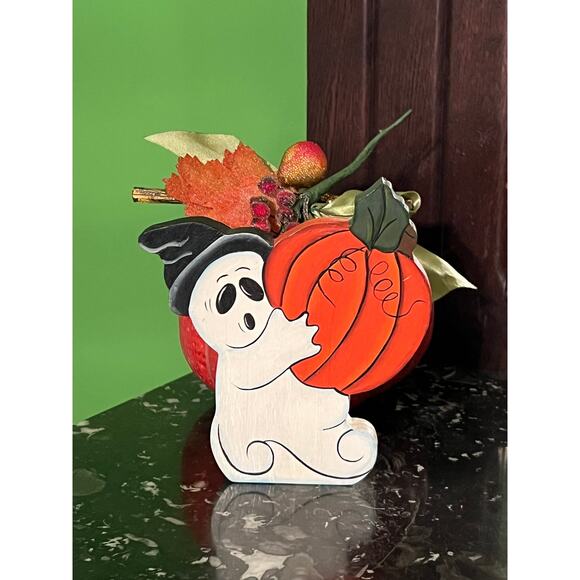 Wooden Ghost Witch with Pumpkin Chunky Shelf Sitter - Picture 2 of 6